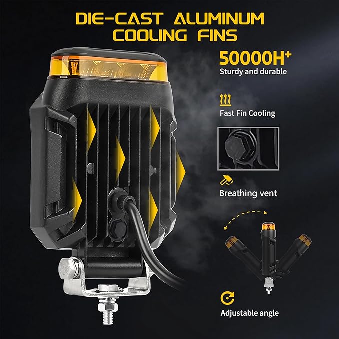 4 inch Strobe Lights for Trucks, Amber Warning Flashing Emergency LED Work Light for Snow Plow Construction Vehicles Cars Forklift ATV