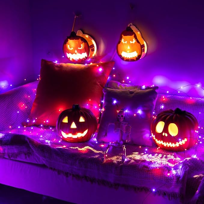 Halloween Fairy Lights 200FT 600 LED Waterproof Plug in Purple and Orange LED String Lights with Remote 8 Modes for Indoor or Outdoor, Patio, Backyard,Garden