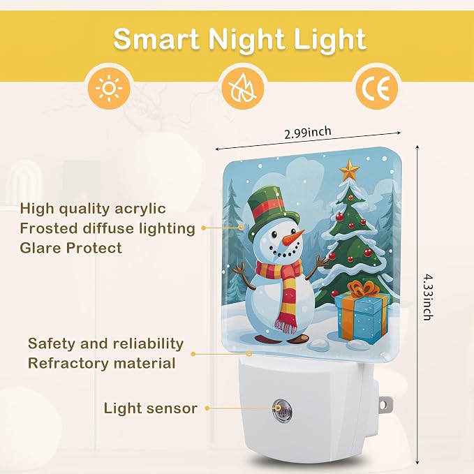 Christmas Night Light, Snowman Night Lights Plug Into Wall with Dusk to Dawn Sensor Wall Lamp, Nightlights for Bedroom, Bathroom, Hallway, Kitchen, Gifts Ideal for Girls Women
