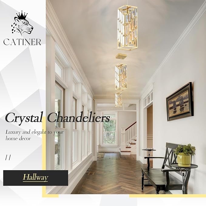 Gold Crystal Pendant Light 3-Pack, Mini Kitchen Island Hanging Lights, E26 | Gold crystal pendant lights 3-pack with adjustable 70.8" cords, E26 base, dimmable, perfect for kitchen island lighting