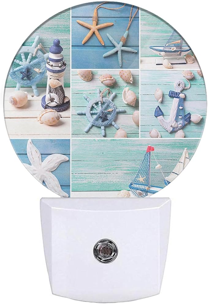 EKOBLA Starfish and Sea Shell LED Night Light Beach Ocean Sea Dusk to Dawn Plug-in Nightlights Auto Sensor for Home Indoor Bathroom Hallway Kitchen