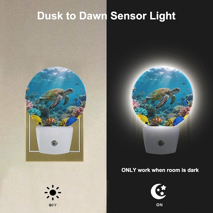 Turtle Night Light Ocean Wildlife Animal Sea Turtle Night Lights Plug into Wall 0.5W LED Lighting Auto on/Off for Hallway Stairway Kitchen Home Indoor Plug Wall Light