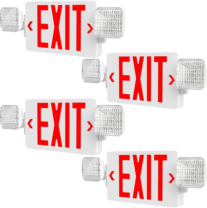 Amico 4 Pack Double-Sided Exit Sign with Emergency Lights, Two LED Adjustable Head with Battery Backup, ETL Certified, AC 120/277V, Commercial Emergency Lights Combo for Business