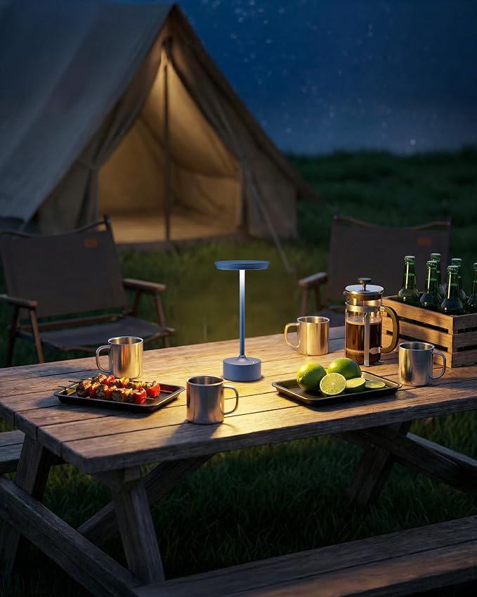 PUSU Rechargeable Table Lamps Set of 2, Blue Cordless Portable Desk Lamp | 4000mAh Battery, Stepless Dimming & 3 Color 2700K-6000K, LED Lamp for Bedroom, Living Room, Restaurant, Outdoor, Night Light