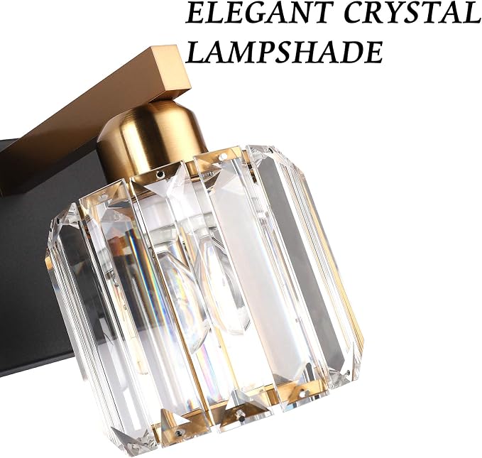 Aipsun Bathroom Light Fixtures Crystal Vanity Light Black and Gold 6 Lights Vanity Lighting Fixtures (Exclude Bulb)