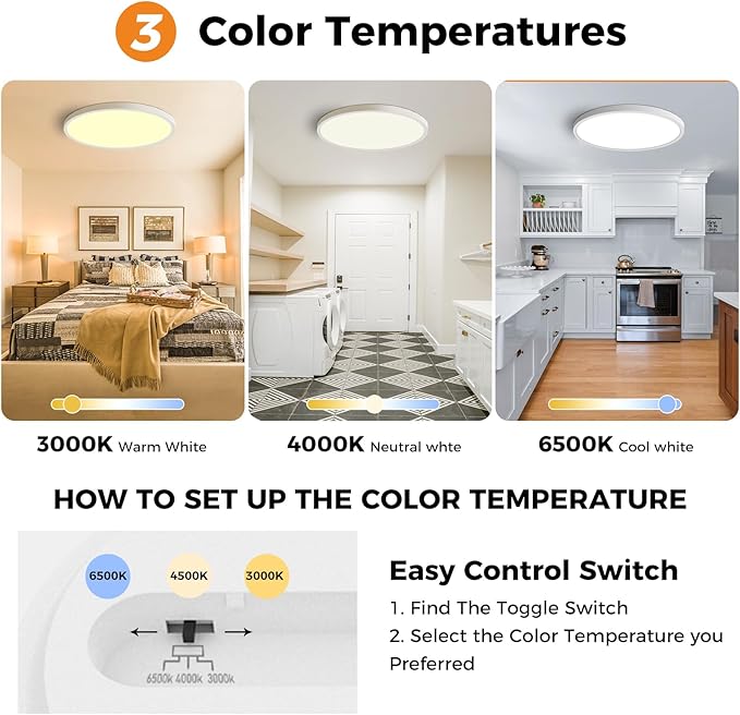 slochi 6Pack LED Flush Mount Ceiling Light, 280W Equivalent Super Slim LED Ceiling Light, 3000K-6500K Selectable, 24W 2800Lm Round Light Fixture for Bedroom, Bathroom, Closet, Hallway