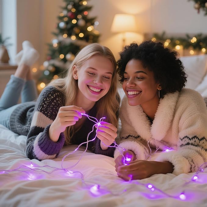 LitHome 4 Pack Purple Fairy Lights Battery Operated, Each 20 FT 60 LED | Halloween Twinkle Lights Battery Operated 2 Modes, Waterproof Fairy String Light for Party Wreath Garland Table Decor
