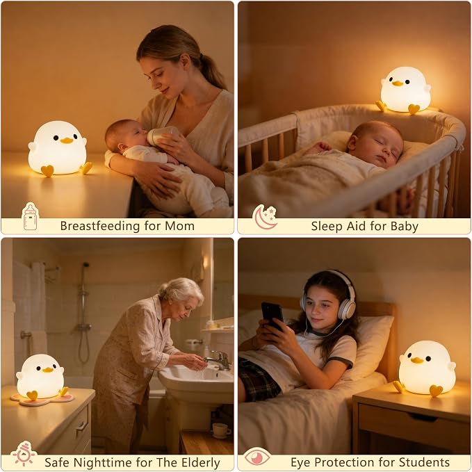 FAMIDUO Duck Night Light, Squishy Silicone Bedside Light for Baby Nursery | BPA-Free Silicone,Dimmable,20min Timer,Rechargeable Touch Light , Cute DoDo Ducky Lamp, Boys Girls Room Decor, Gift for Kids