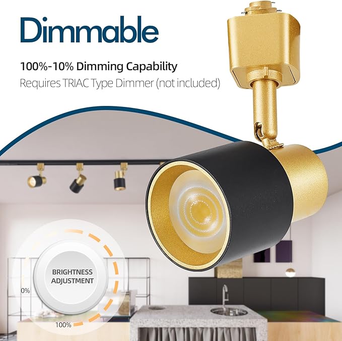 10W H Track Lighting Heads 3000K Warm White Track Light Head Flxible Bright Black Gold Dimmable LED Track Lighting Fixtures for Accent Kitchen Office, Flicker Free CRI90+ 24° 900lm Pack of 8