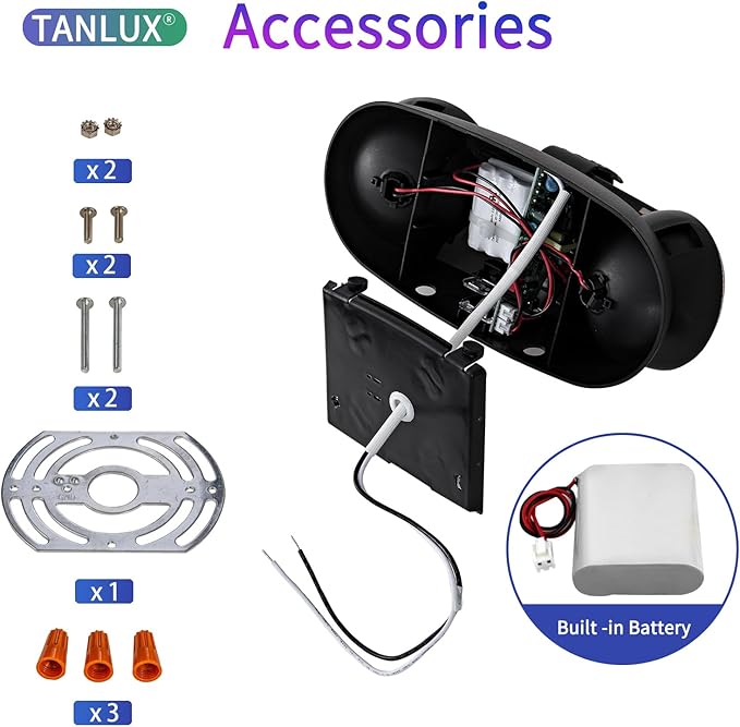 TANLUX LED Emergency Lights with Battery Backup, Commercial Emergency Light Fixtures for Business Home Power Failure Emergency Exit Sign Lighting with 1.0 Meter Plug in Cord(Black, 6 Pack)