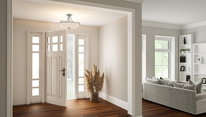 Quoizel Griffin 21" Semi-Flush Mount Ceiling Light, Antique Nickel | 4-Light, Opal Etched Glass, ETL Damp Rated, Transitional Style