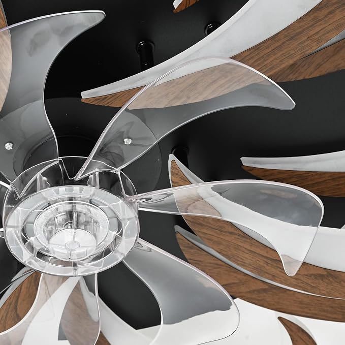 Dalouguan 35" Wood Modern Ceiling Fan with Lights Remote Control, 6 Speeds 3 Light Color Low Profile Flush Mount Ceiling Fan for Kitchen Bedroom Living Room