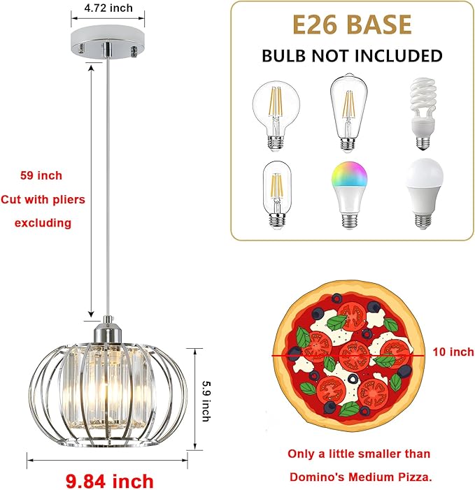 Modern Chrome Pendant Light Fixtures, Mini Crystal Hanging Light Chandelier, Metal Kitchen Island Lighting, Adjustable Pendant Lighting for Kitchen Island, Dining Room, Bedroom, Hallway
