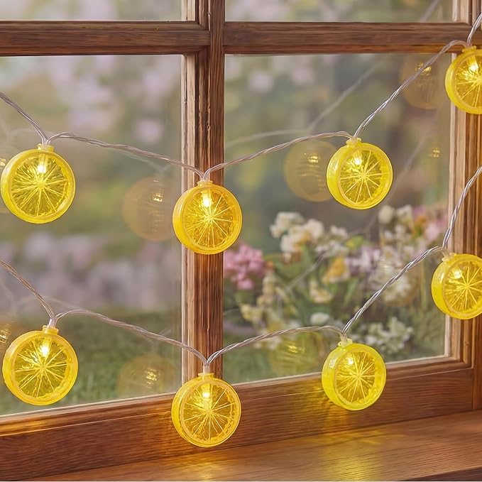 GOOTHY Lemon String Lights Plug in, 8.5Ft Outdoor Fairy Decorations String Lights with 10 LED Yellow Lemon Slice Lights, Hanging Novelty Summer Patio Lights for Garden Kitchen Christmas Wedding Party