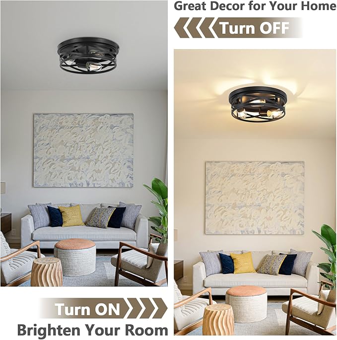 13-Inch Farmhouse Ceiling Light Fixture, 3-Light Flush Mount Light Fixture, Kitchen Lighting Fixtures Ceiling with Adjustable Head, Black Light Fixture for Bedroom Hallway Kitchen Entryway (1-Pack)