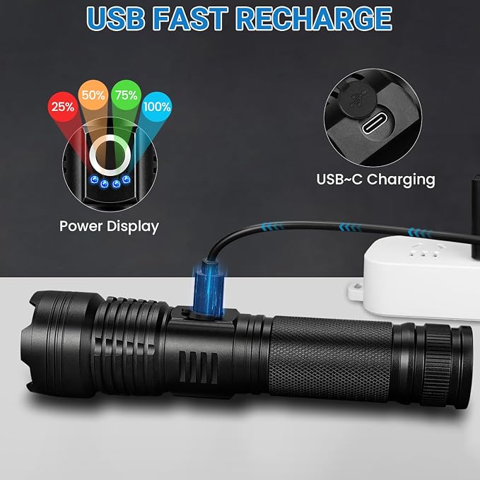 Rechargeable High Power LED Flashlight, 99,000 High Lumens Super Bright Flashlight, 5 Modes IPX6 Waterproof Handheld Flashlights for Home Emergency Camping Hiking（2 Pack）