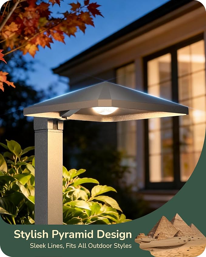 EDISHINE Low Voltage Pathway Lights, Wired Landscape Lighting, 10 Pack | Pyramid Exterior,Aluminum, 3000K & 50000Hrs, High-Transparency Glass Shade, Wired for Garden, Yard, Driveway