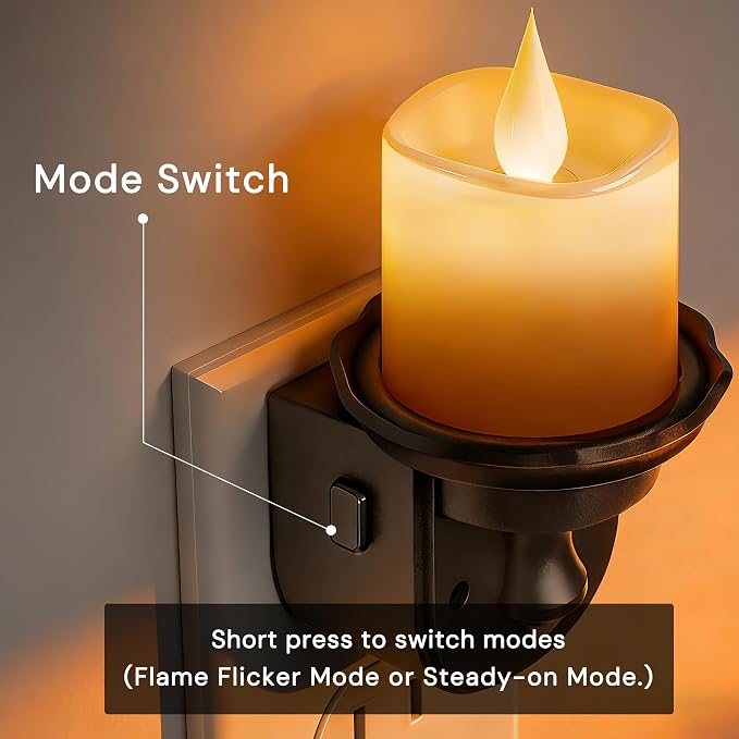 L LOHAS LED Flameless Candle Night Light, Flicker Night Lights Plug in | 2 Pack, Amber Candle Nightlight with Light Sensor, 0-100LM Dimmable LED Flickering Nightlights for Kids Hallway Bathroom