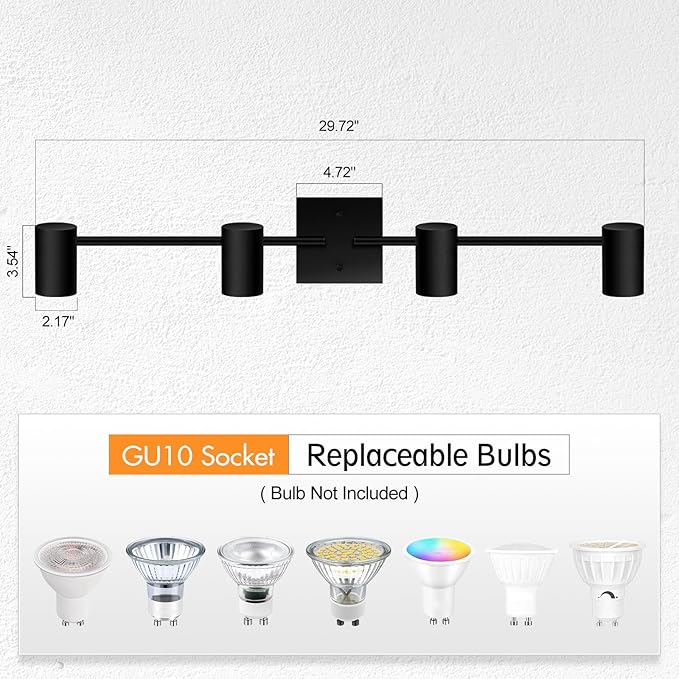4 Light Track Lighting Fixtures Ceiling, Matte Black Track Lights Ceiling with Flexibly Rotatable Light Heads, Modern LED Track Light kit for Kitchen/Hallway, GU10 Bulb Not Included