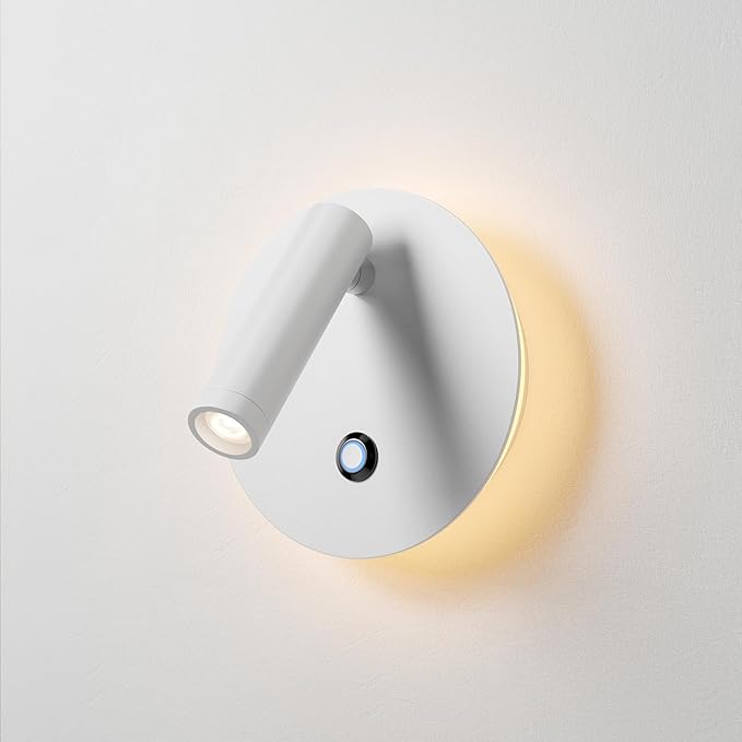Aisilan Modern Wall Sconce with Touch Switch, Dimmable 6W Adjustable Wall Lamp, Dual-Mode Hardwired Bedside Light, White Wall Mounted Lighting for Bedroom, Living Room & Hallway