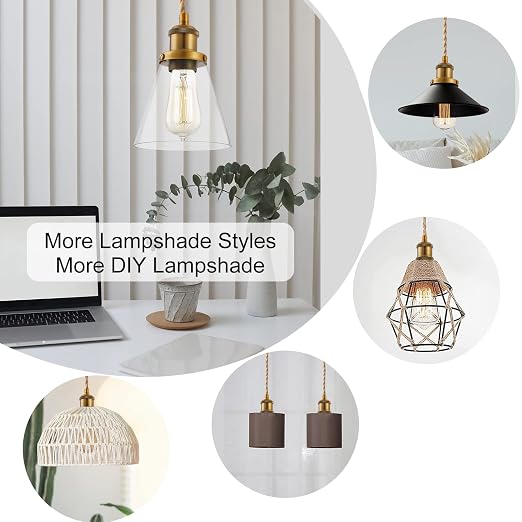 15.4ft Pendant Light Cord Kit, Industrial Vintage Plug in E26 Socket Hanging Light with Switch, Hemp Rope Hanging Light Fixture for Pendant Lamp Farmhouse Lamp Cable DIY