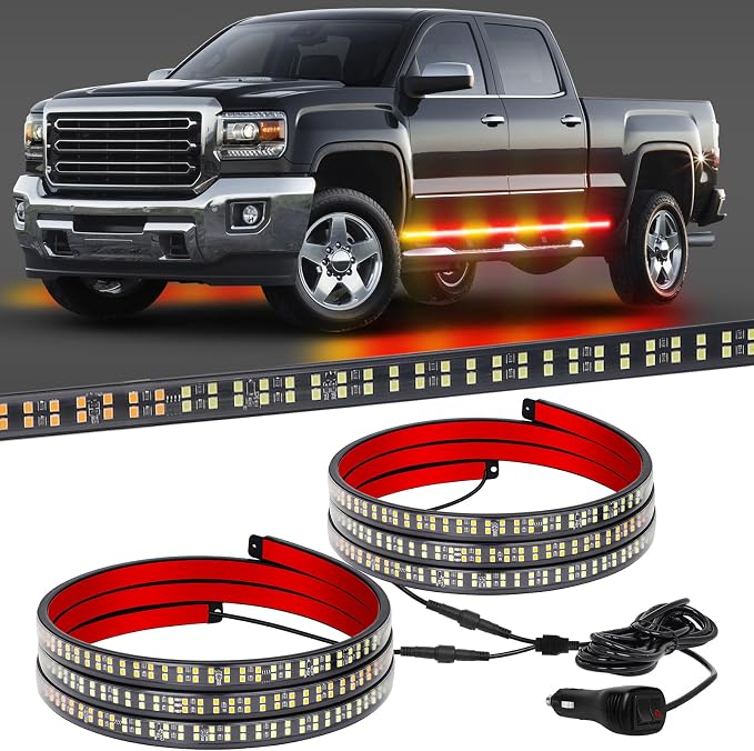 70 inch Running Board Strobe Lights Amber Red Emergency Lights | 2PCS 864 LED Exterior Flashing Warning Hazard Caution Safety Light Strip for Tow Plow Trucks Construction Vehicles Pickup