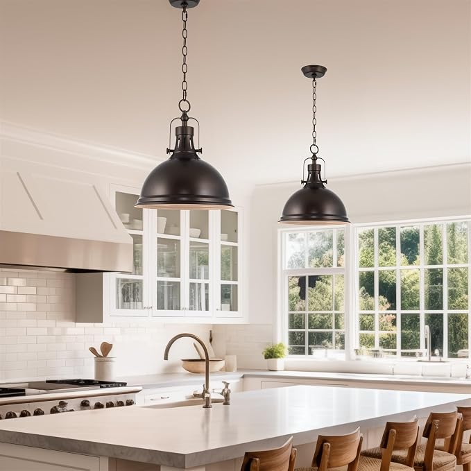Kira Home Belle 14" Modern Industrial Pendant Light for Kitchen Island | Classic Dome Metal Shade, Retro Mid-century Profile Design, Classic Oil Rubbed Bronze Finish Ceiling Hanging Fixture