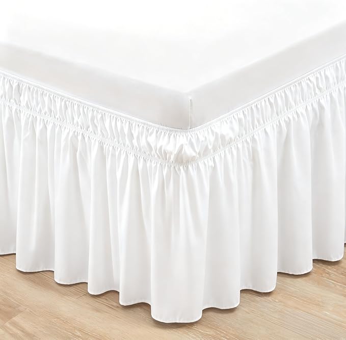 RIMELA Warm White Bed Skirt King Size 15 Inch Drop, Wrap Around Elastic Adjustable Bedskirt, Bed skirting Dust Ruffle for Bed Frame & Box Spring Soft Durable Fabric Machine Washable Easy to Install
