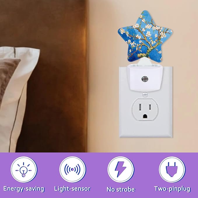 Night Lights Plug Into Wall Decorative,Vintage Apricot Blossoms Nightlights for Kids Bedroom, Spring Flowers Energy Efficient Dusk-to-Dawn Sensor Sleep Friendly Lamp for Nursery Bathroom