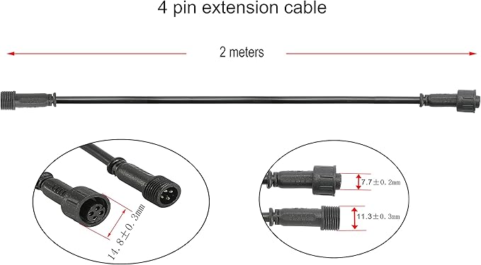 FVTLED 2m 6.56ft 4Pin Extension Cable Wire with Male and Female Connectors at Both Ends for RGB LED Deck Light