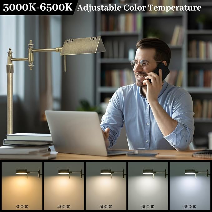 Bairth Bronze Reading Floor Lamp, Dimmable Pharmacy Standing Lamp | 3 Color Temperature, Dimmable, 17W LED, Height Adjustable, 360°Swing Arm, for Living Room, Bedroom, Office, Craft & Sewing