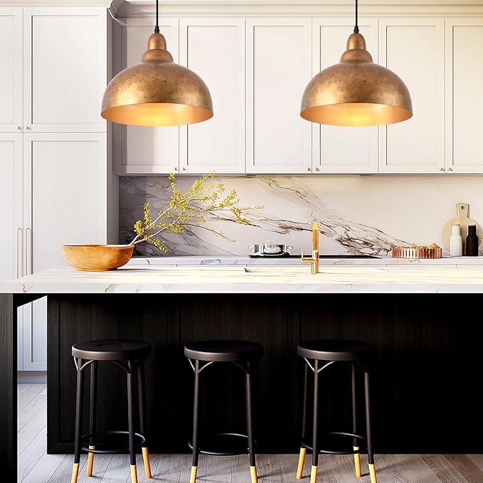 Ziqqeelam 2 Pack 11.8" Copper Pendant Light Kitchen Island Farmhouse Hanging Pendant Light Fixtures, Vintage Dome Pendant Lights Kitchen Island, Dome Chandelier for Kitchen Island Dining Room