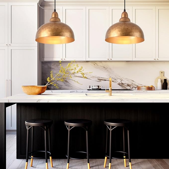 Ziqqeelam 11.8" Copper Pendant Light Kitchen Island Farmhouse Hanging Gold Pendant Light, Vintage Dome Pendant Lights, Farmhouse Dome Chandelier for Kitchen Island Dining Room