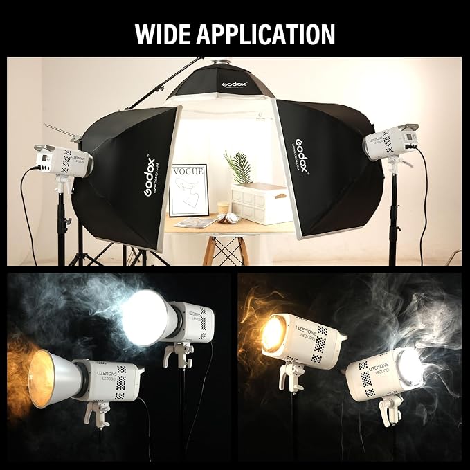 Godox 2Pack LE200Bi Light Kit wih Light Stand/Softbox/Carry Case/5-1 Reflector Bi-Color LED Professional Continuous Video Lighting Kit, CRI 98+, 2800K-6500K, 57700 Lux for Studio Shooting