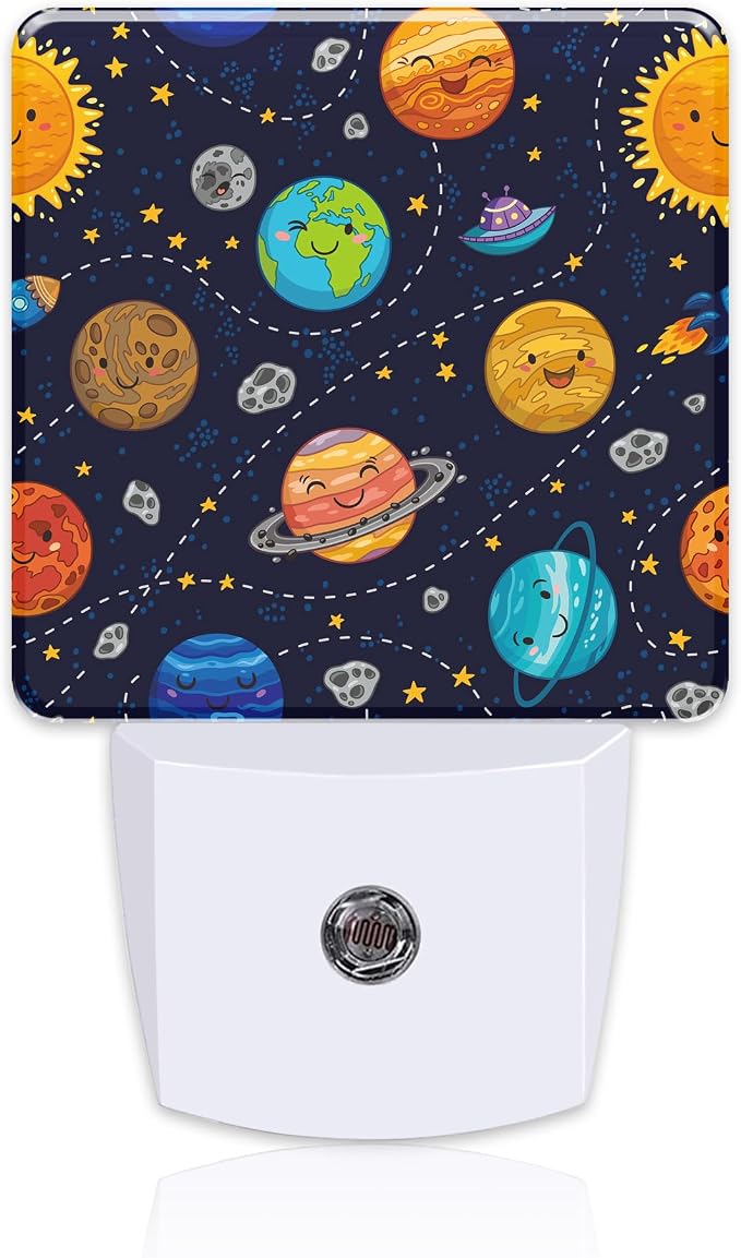 Cartoon Solar System Planets Night Light Plug into Wall,Space Stars Planets Dusk to Dawn Night Light Plug in,0.5w Energy Saving Sleep Friendly NightLight for Kids Boys Girls Home Decor