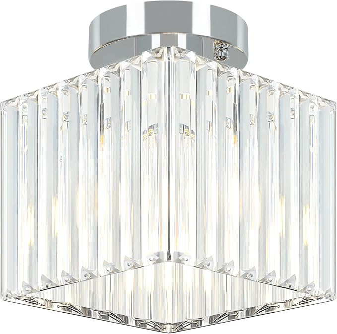 Modern Crystal Ceiling Light Fixture Chrome Hallway Entryway Light Fixtures | 2-Pack, 7.24 Inch, E26 Dimmable, Bathroom Bedroom Ceiling Light, Kitchen Dining Room Laundry Close to Ceiling Light Fixtures