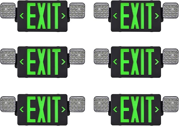 TANLUX Black Housing Exit Sign with Emergency Lights, LED Emergency Exit Light with Battery Backup, UL Listed, AC 120/277V, Commercial Emergency Lights Combo for Business - 6 Pack