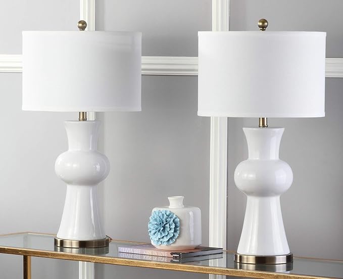 Safavieh Lighting Collection Lola Column White Table Lamp, Set of 2