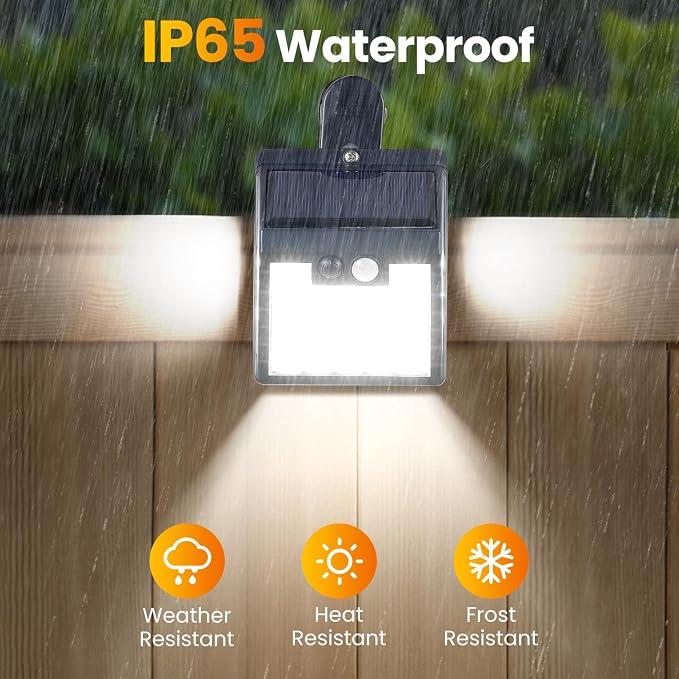 4 Pack Clip On Solar Lights Outdoor,Motion Sensor Outdoor Lights, 72LEDs 600LM Solar Lights with Motion Sensor,Outdoor Solar Lights for Fence,Deck Railing, Gutter,Patio,Garden (6000-6500K)