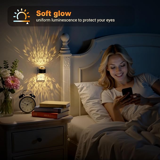 JandCase Motion Sensor Night Light, 3000K Soft White | Star Projector Night Light with 180° Rotatable Plug, Automatic Galaxy Nightlight Plug in with Light Sensor for Bathroom