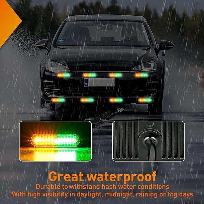 Nilight 8PCS Led Strobe Lights 12LED Amber Green Emergency Light 12V 24V Surface Mount Flashing Warning Hazard Beacon Lights Ultra Slim Sync Feature Mini Grille for Cars Trucks Off Road Vehicles SUV