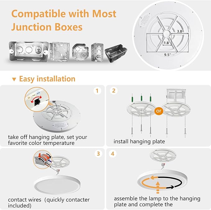 4PK 15.8 Inch Led Ceiling Light Flush Mount, 32W, 3480LM, 3000K/4000K/6000K CCT Selectable Super Slim LED Ceiling Light, Low Profile Round Flat Panel Fixture for Hallway, Bedroom,Kitchen