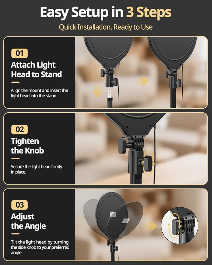 UBeesize 10" Desk Ring Light with Stand, Multi-Angle Adjustable Arm with C-Clamp for Home Office, Streaming Light with Inline Control for Video Conference, Podcast, Gaming, Recording, Live Streams