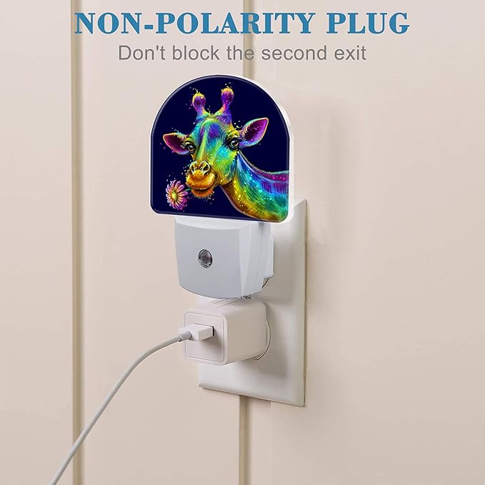 Night Light Plug into Wall Colorful Cute Giraffe with Flower Night Light with Dusk to Dawn Sensor Night Light for Kid Girls Boys Women Room Decor,Hallway,Kitchen,Bathroom,Nursery,Stairs