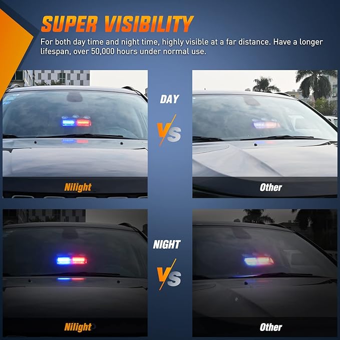 Nilight Red and Blue Emergency Strobe Lights Windshield Hazard Warning Safety Flash with Suction Cups Super Bright LED Light for Police Enforcement Firefighters Vehicle Truck