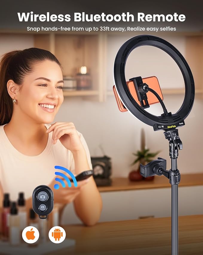 10" RGB Ring Light with 66'' Tripod Stands, 2 Phone Holder, Remote | 28 Color & 10 Brightness Level, Circle Ring Light for Live Stream, TikTok, YouTube, Makeup, Compatible with iPhone & Android