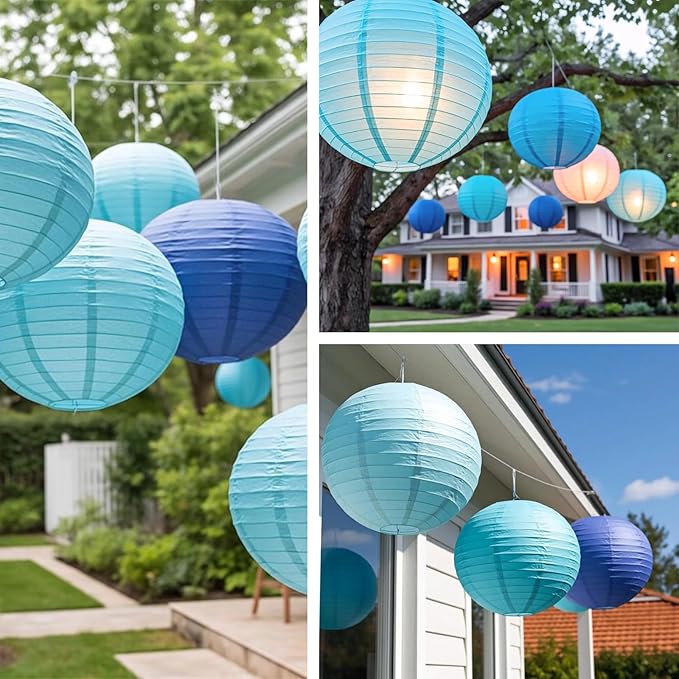 Chinese Paper Lanterns - Pack of 10, 12-Inch Blue/Royal Blue Hanging Lights for Birthday Party Decorations, Ceiling Decor, Rainbow Classroom, Wedding, and Home Party