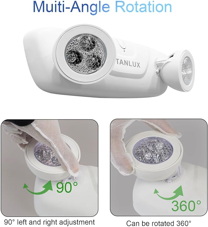 TANLUX LED Emergency Lights with Battery Backup, Two Head Adjustable Commercial Emergency Lights, UL Listed, AC 120/277V, Hardwired Emergency Lights for Business - 3 Pack(White)