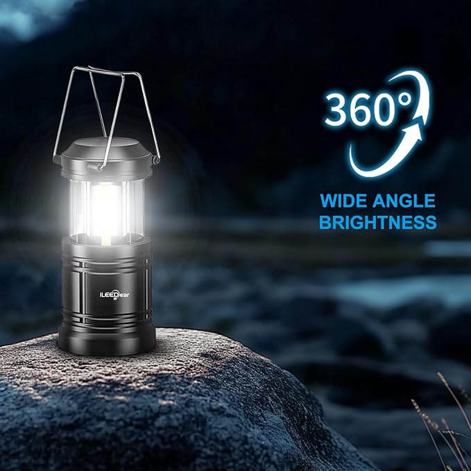 LED Camping Lantern, Battery Operated, 2 Pack | Adjustable brightness, collapsible design, camping essentials, emergency, hurricane, storm, power outage, outdoor