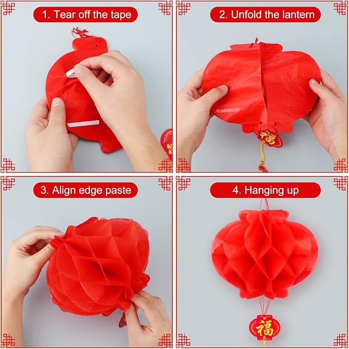 Mudder 20 Pack Chinese Japanese Paper Lanterns, Red Sakura Cherry Blossom Hanging Lantern Decorations, Asian Theme Party Supplies for Birthday Wedding Restaurant Home Decor, Traditional Style